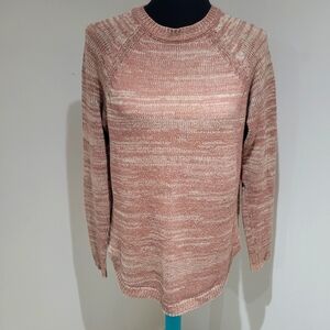 Joe Fresh Women's Marled Crew Neck Long Sleeve Knit Sweater XS Pink White Casual